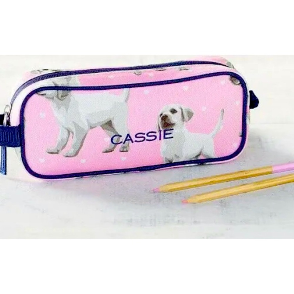 Pottery Barn Kids Pink & Blue Puppy Pencil Case-No Name